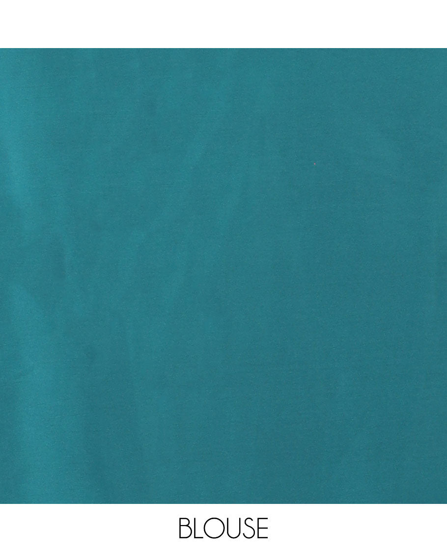 Borderless peacock blue plain design semi-banaras crepe saree