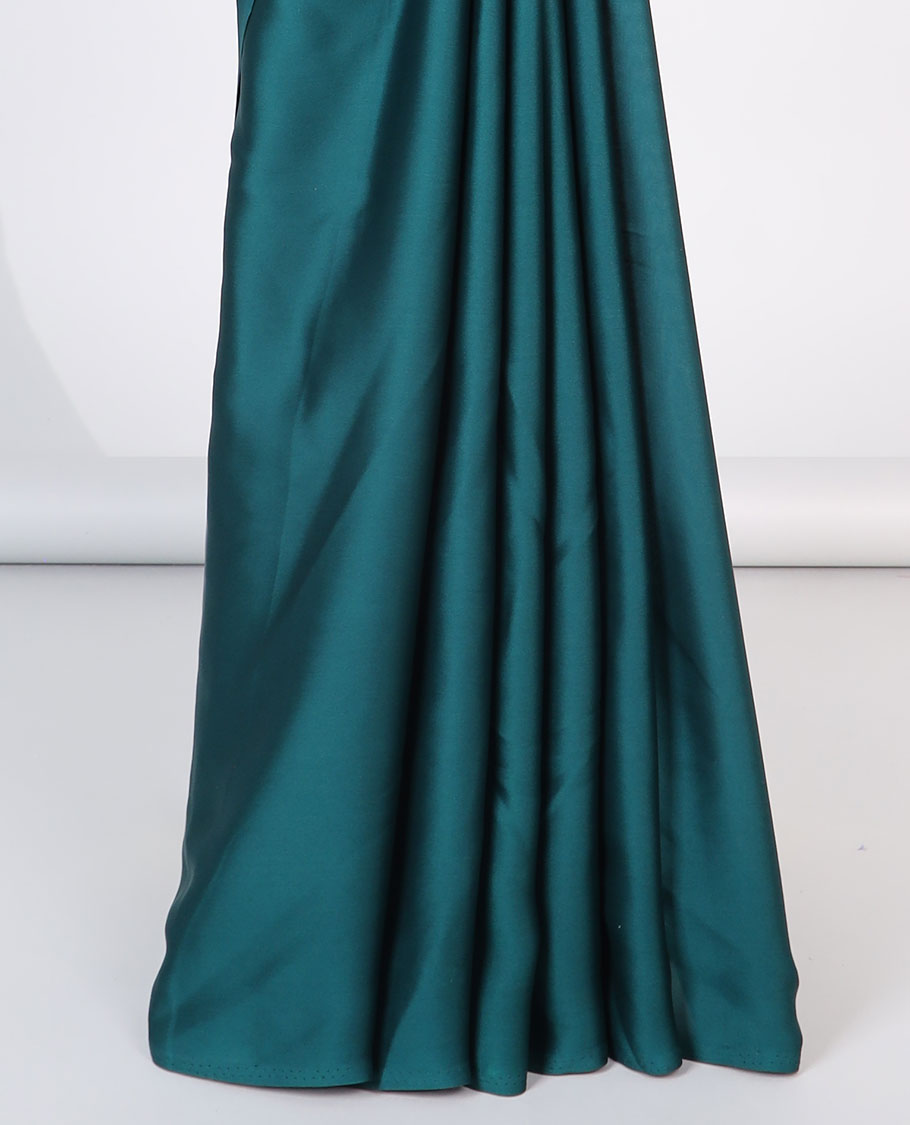 Borderless peacock blue plain design semi-banaras crepe saree