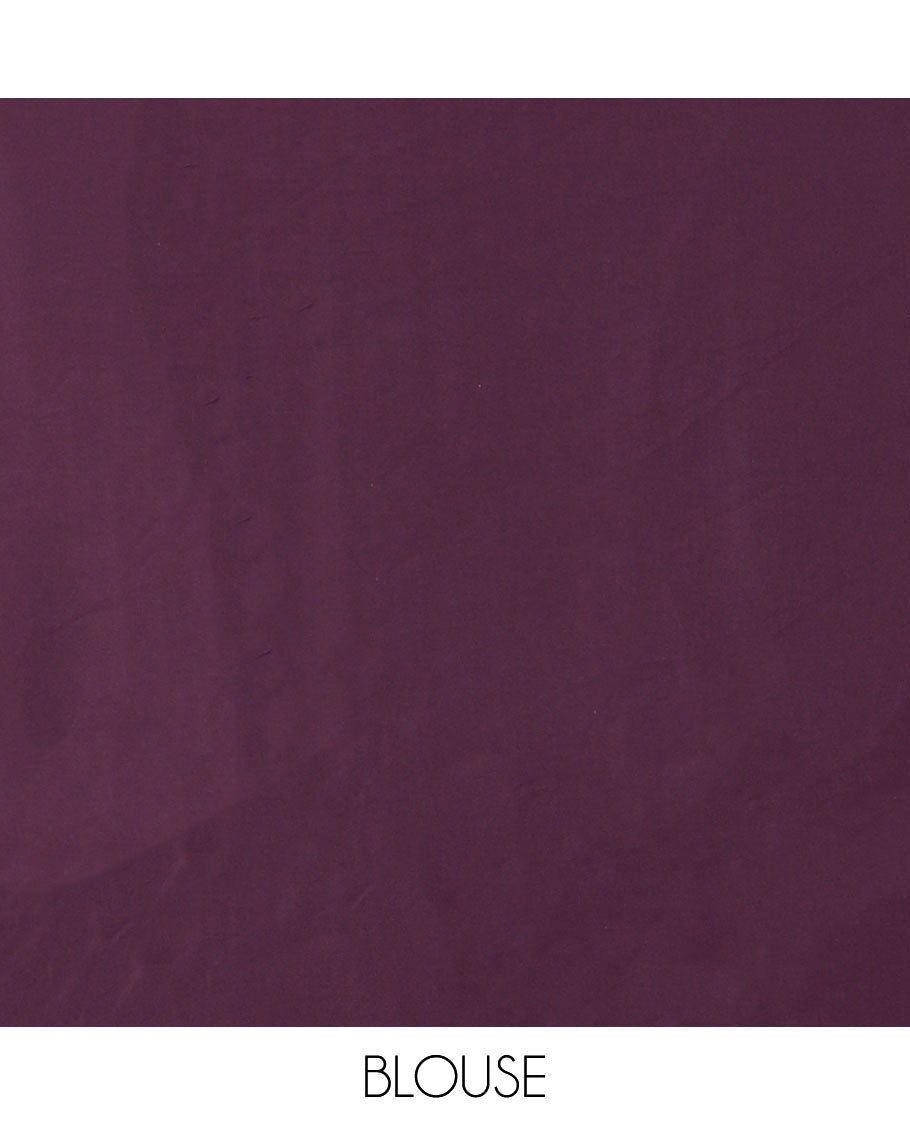 Borderless maroon plain design semi-banaras crepe saree