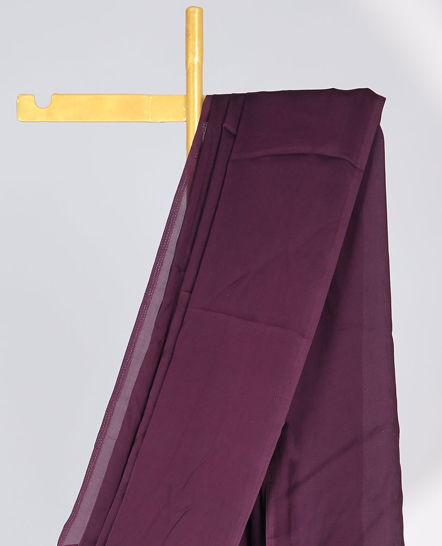 Borderless maroon plain design semi-banaras crepe saree