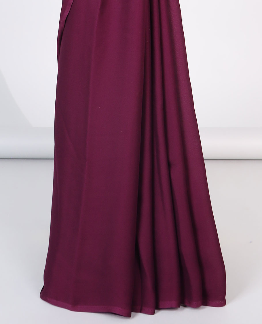 Borderless purple plain design semi-banaras crepe saree
