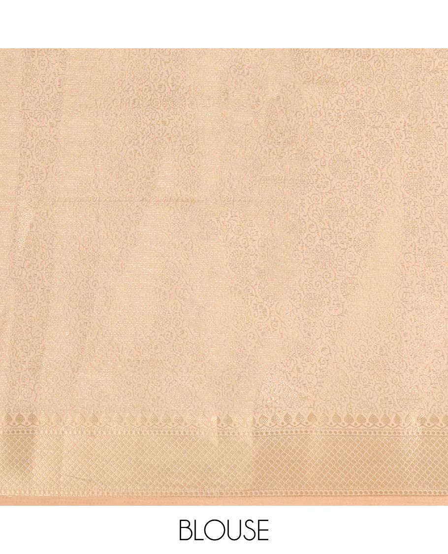 Sandal jacquard semi-banaras tissue, traditional zari border & intricate pallu