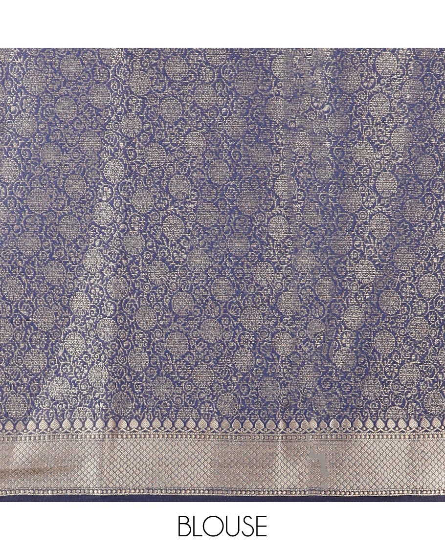 Blue jacquard semi-banaras tissue, traditional zari border & jaal pallu