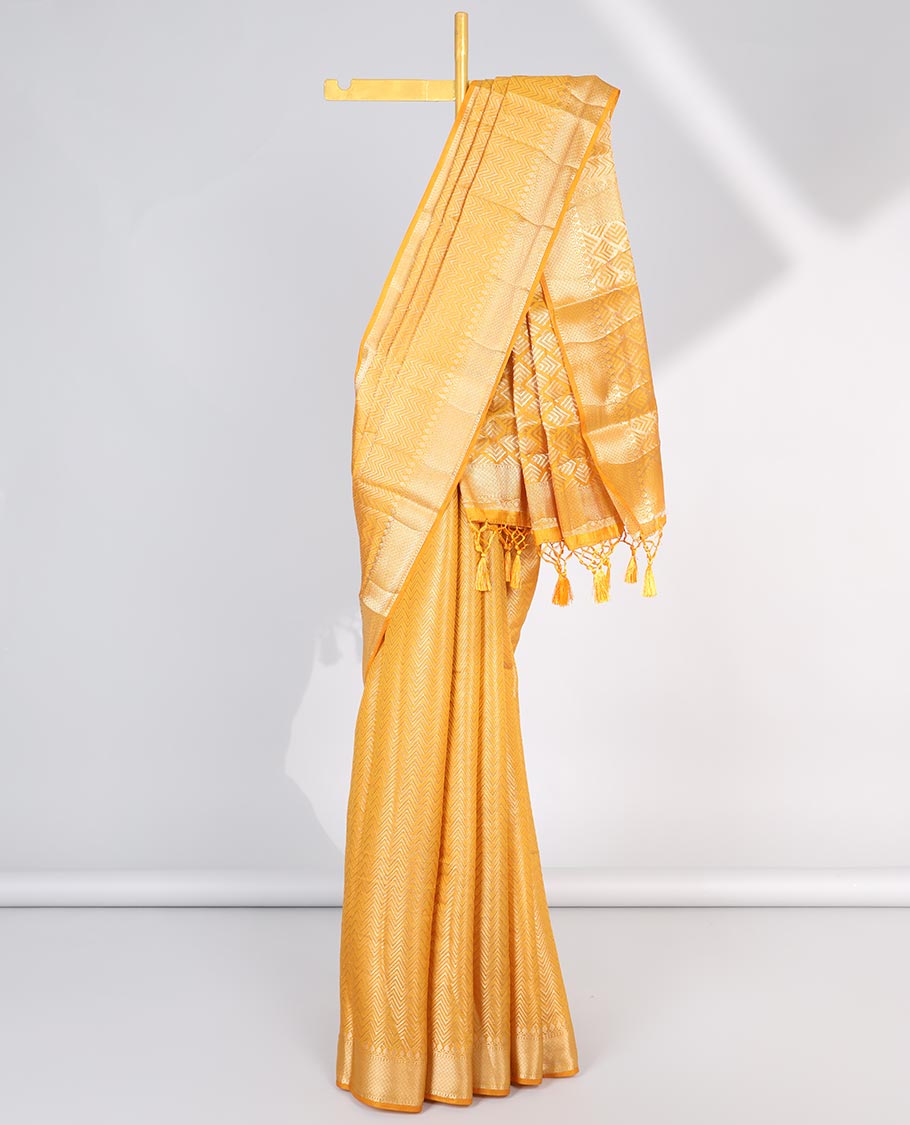 Orange chevron design saree, traditional design border & pallu of jaal designs