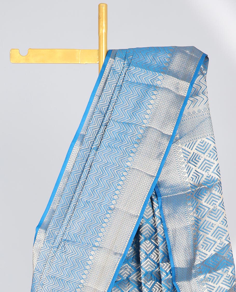 Blue chevron design saree, traditional design border & pallu of jaal designs