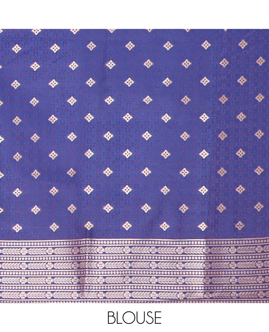 Pink butter silk saree with zari buttas, contrast floral design border & pallu of zari intricate designs