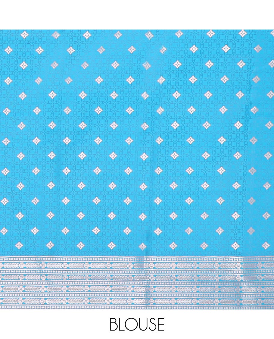 Orange butter silk saree with zari buttas, contrast floral design border & pallu of zari intricate designs