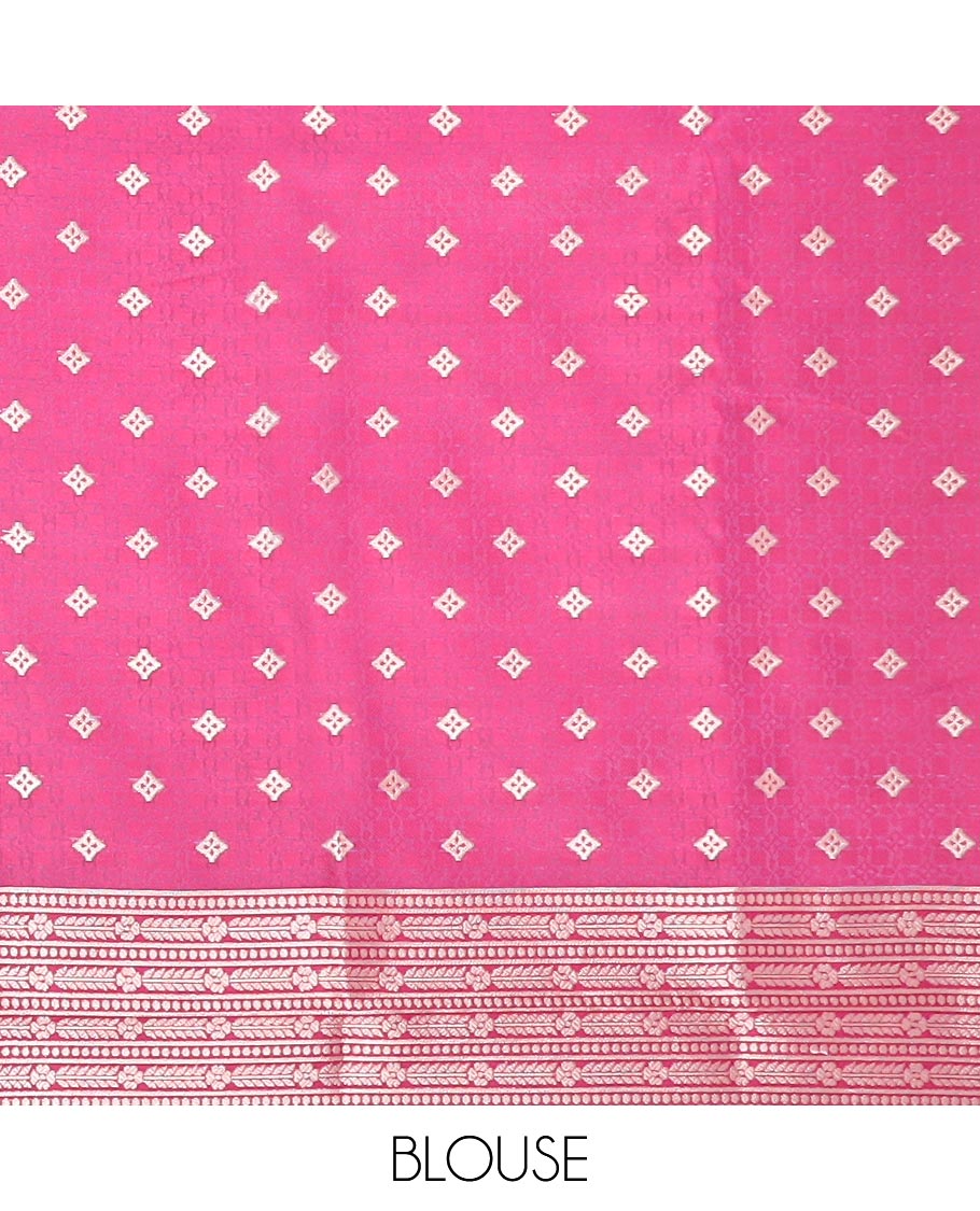 Blue butter silk saree with zari buttas, contrast floral design border & pallu of zari intricate designs