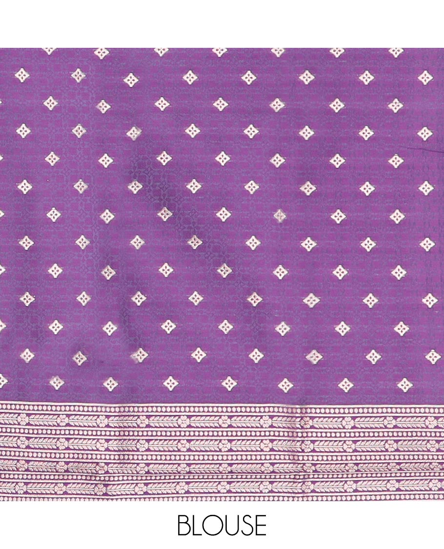 Blue butter silk saree with zari buttas, contrast floral design border & pallu of zari intricate designs