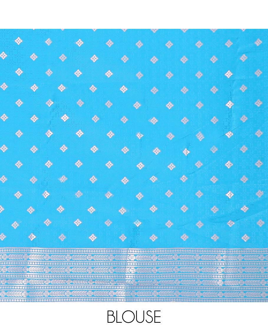 Pink butter silk saree with zari buttas, contrast floral design border & pallu of zari intricate designs