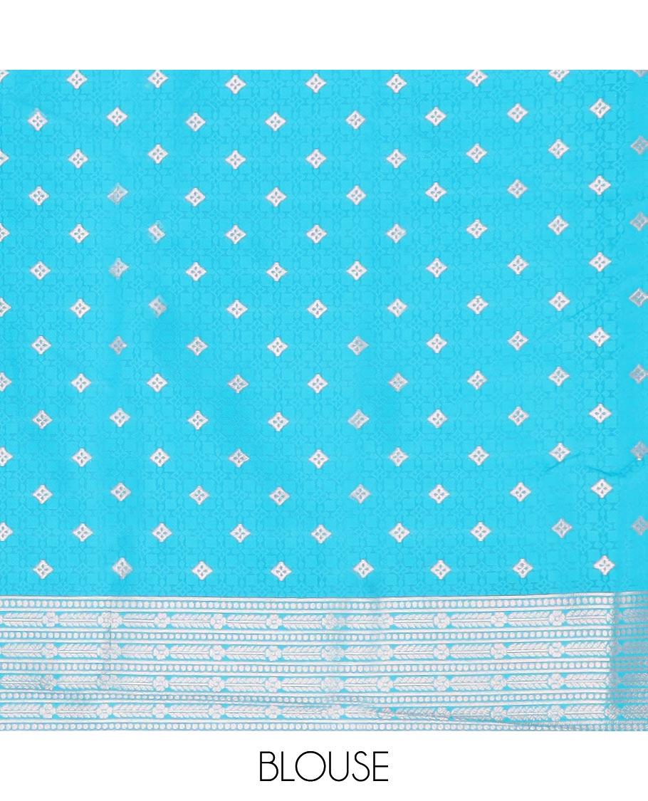 Pink butter silk saree with zari buttas, contrast floral design border & pallu of zari intricate designs