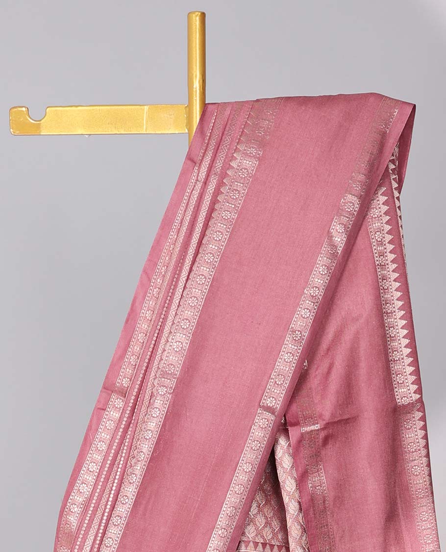 Grey semi-banaras tussar saree with zari designs, traditional zari border & jaal pallu