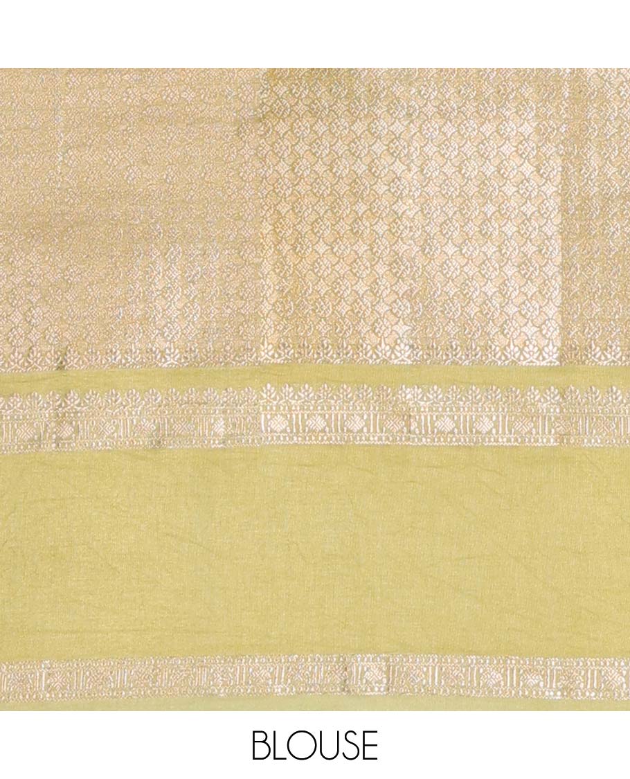 Grey semi-banaras tussar saree with zari designs, traditional zari border & jaal pallu