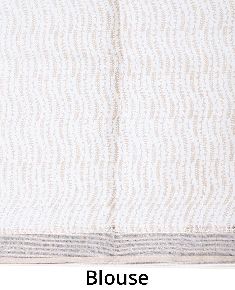 Cream plain design tusser silk saree features pichwai cow motifs, contrast border