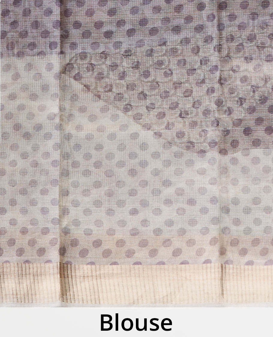 Brown ancient human motifs printed semi-banaras tissue silk saree, zari border