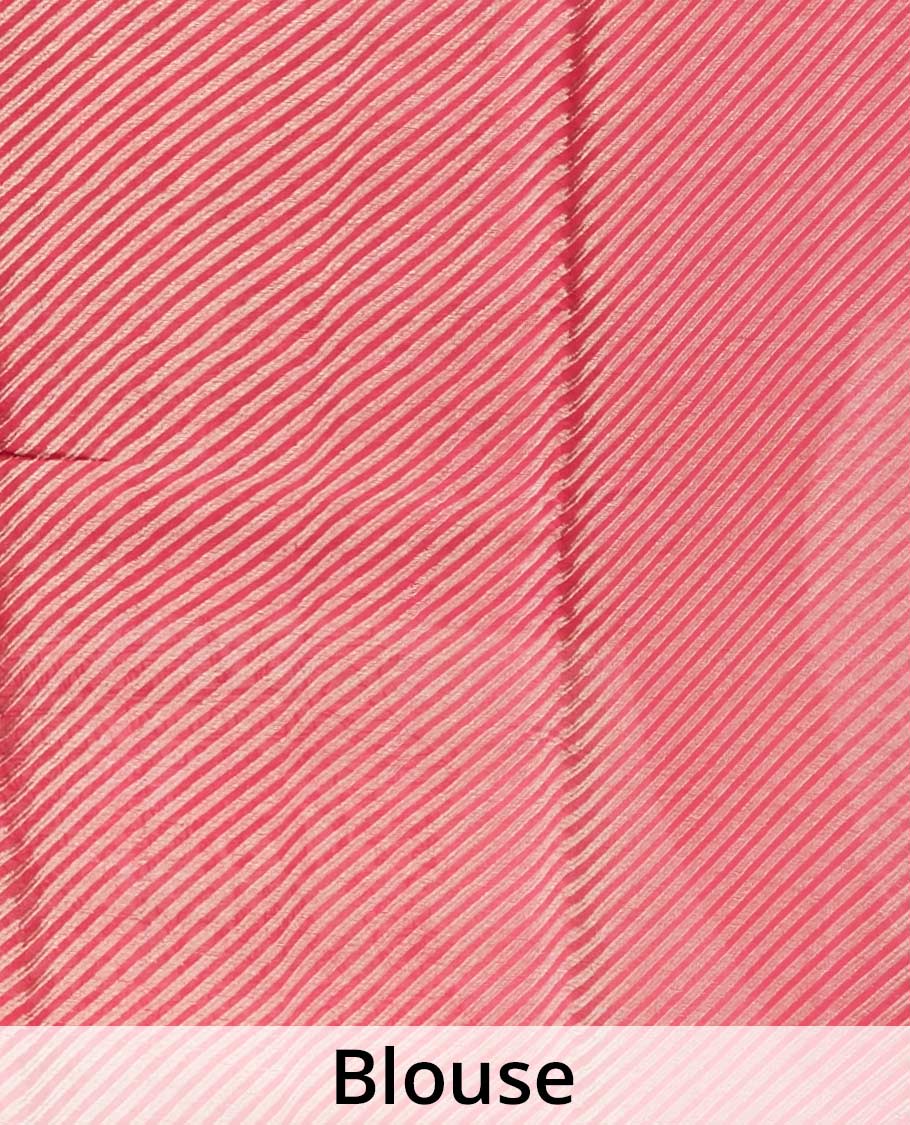 Pink floral & animal motifs embroidered pure chiffon saree, jaal design border