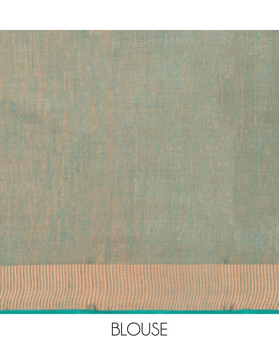 Blue unique printed semi-banaras tissue saree, zari border & striped pallu