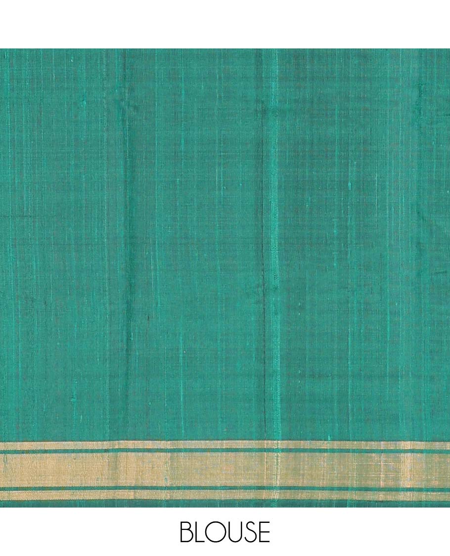 Red dupion saree with buttas, contrast vidarbha border & traditional design pallu