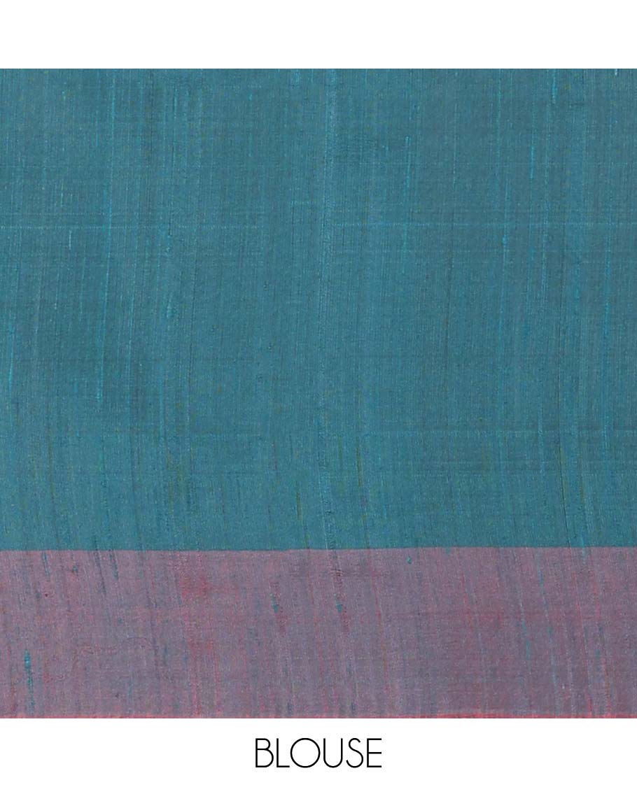 Green dupion saree with buttas, contrast vidarbha border & traditional design pallu