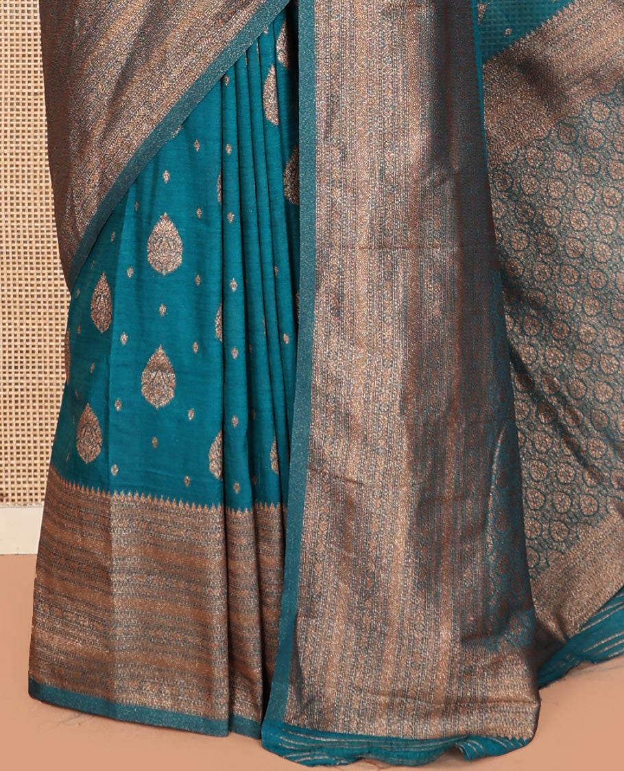 Peacock Blue Fancy Crepe Saree