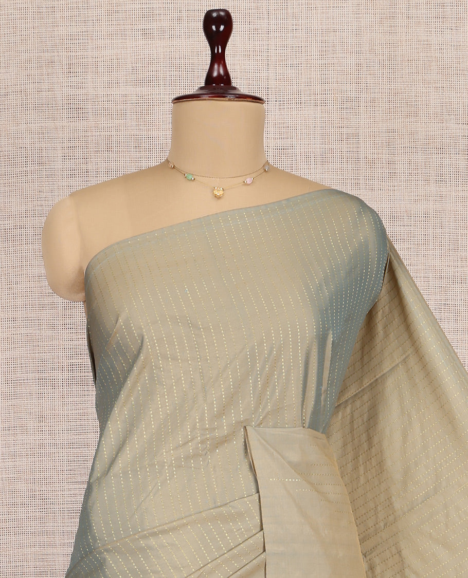 Borderless Pale Grey Arani Saree, Crafted with Zari Stripes, a Self-Pallu, and a Matching Blouse