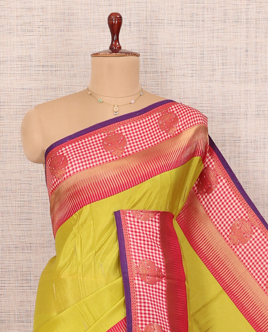Parrot Green Raindrop Butta Semi-Mysore Silk Saree