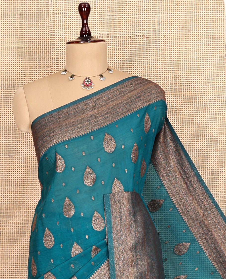 Peacock Blue Fancy Crepe Saree