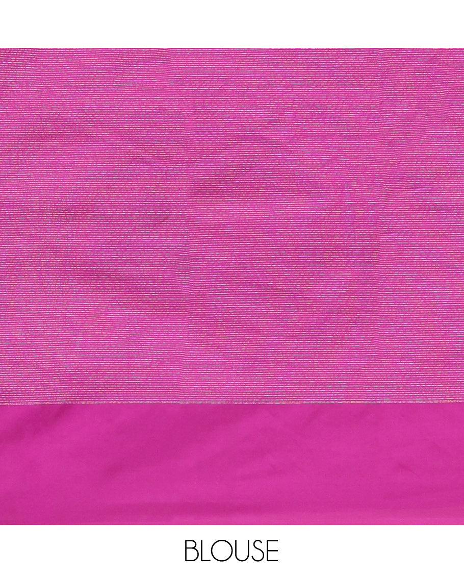 Pink Zari Striped Arani Saree, a Self-Border of Zari Buttas, Zari Design Pallu, and a Matching Blouse