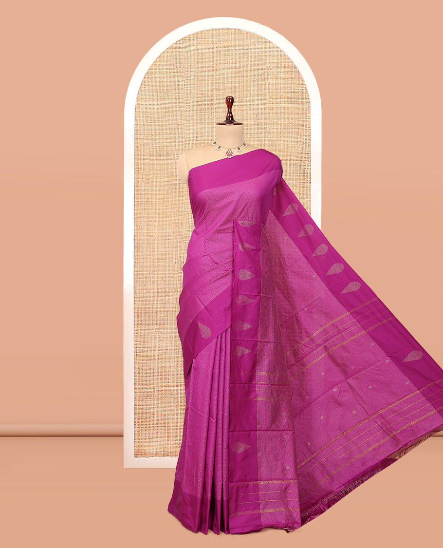 Pink Zari Striped Arani Saree, a Self-Border of Zari Buttas, Zari Design Pallu, and a Matching Blouse