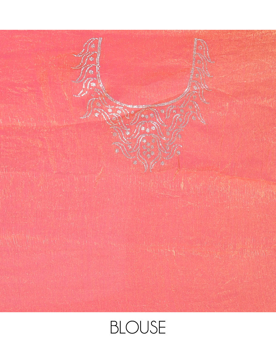 Pink plain fendy chiffon saree, scallop micro stone border, intricate stone work pallu, and a matching micro-stone blouse