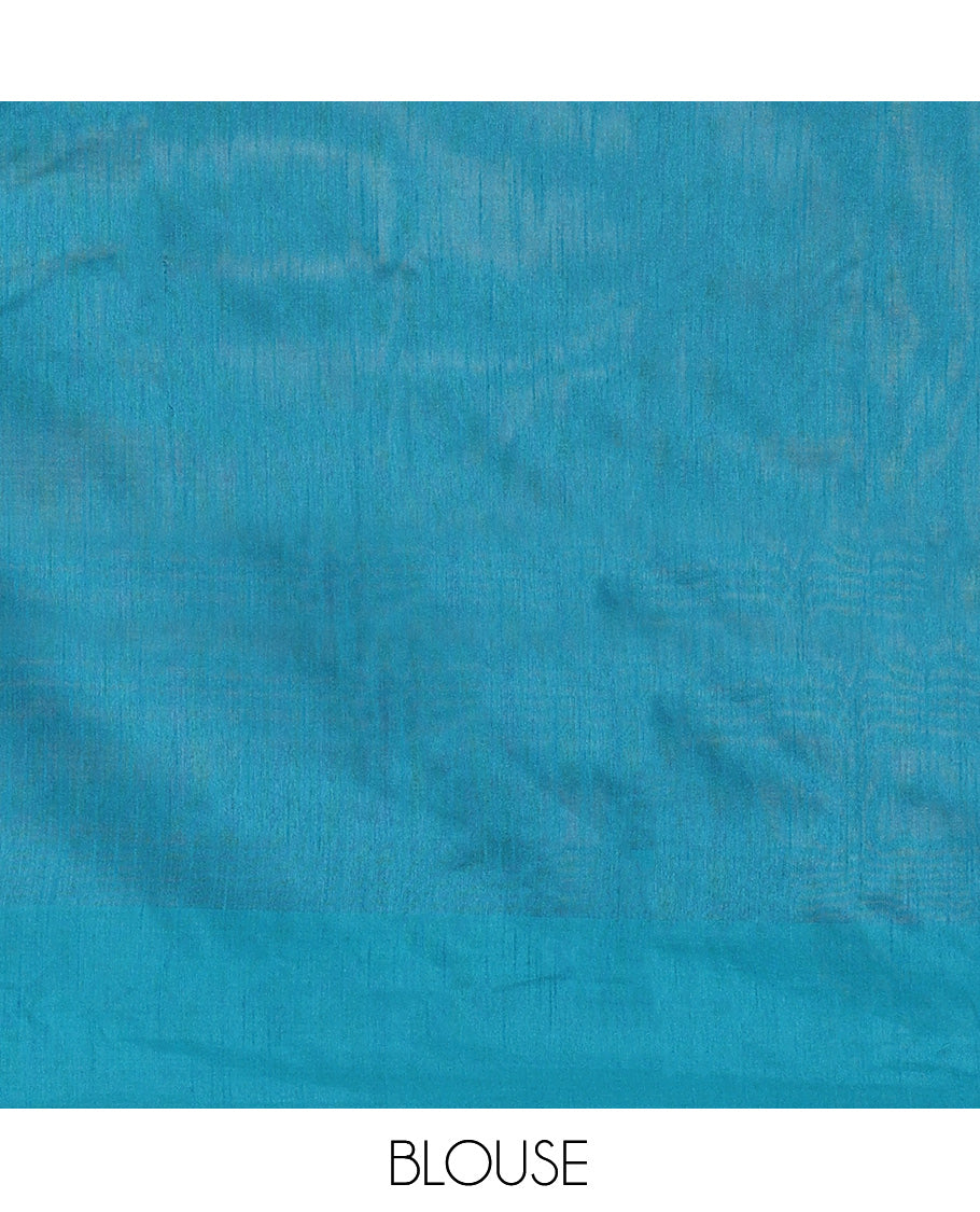 Brown Semi-Raw Silk Saree Features Thread Buttas, Contrast Intricate Border, Striped Pallu, and a Contrast Blouse