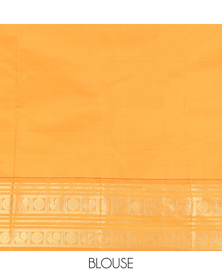 Orange Vasundhara Lite Silk Mix Saree, Majestically Detailed with Zari Butta Enclosed Checked Design on Its Body, Complemented by a Contrast Border of Neli, Kathir, Mayil, and Chakram Designs, Intricately Designed Pallu, and Paired with a Contrast Blouse