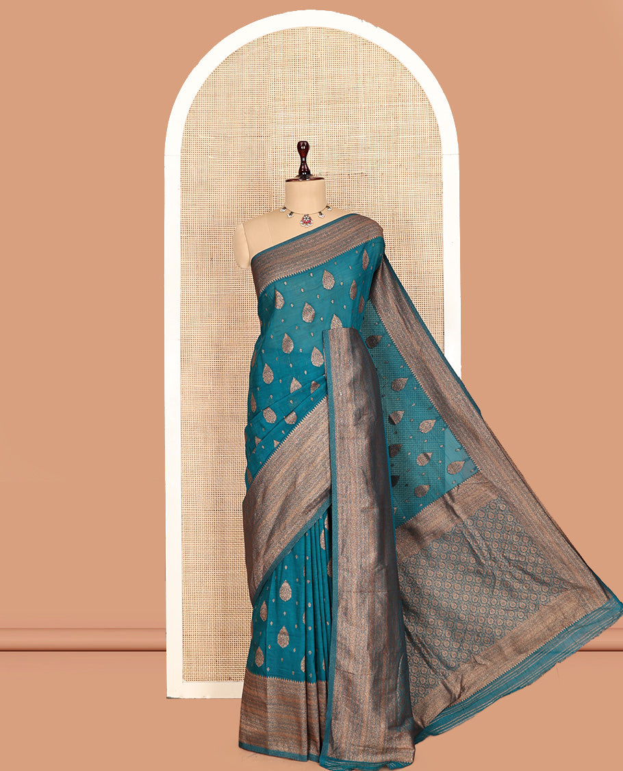 Peacock Blue Fancy Crepe Saree