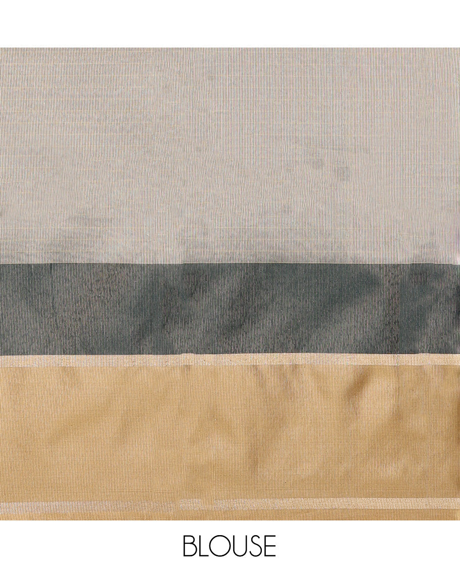 Cream-Green Semi-Organza Saree
