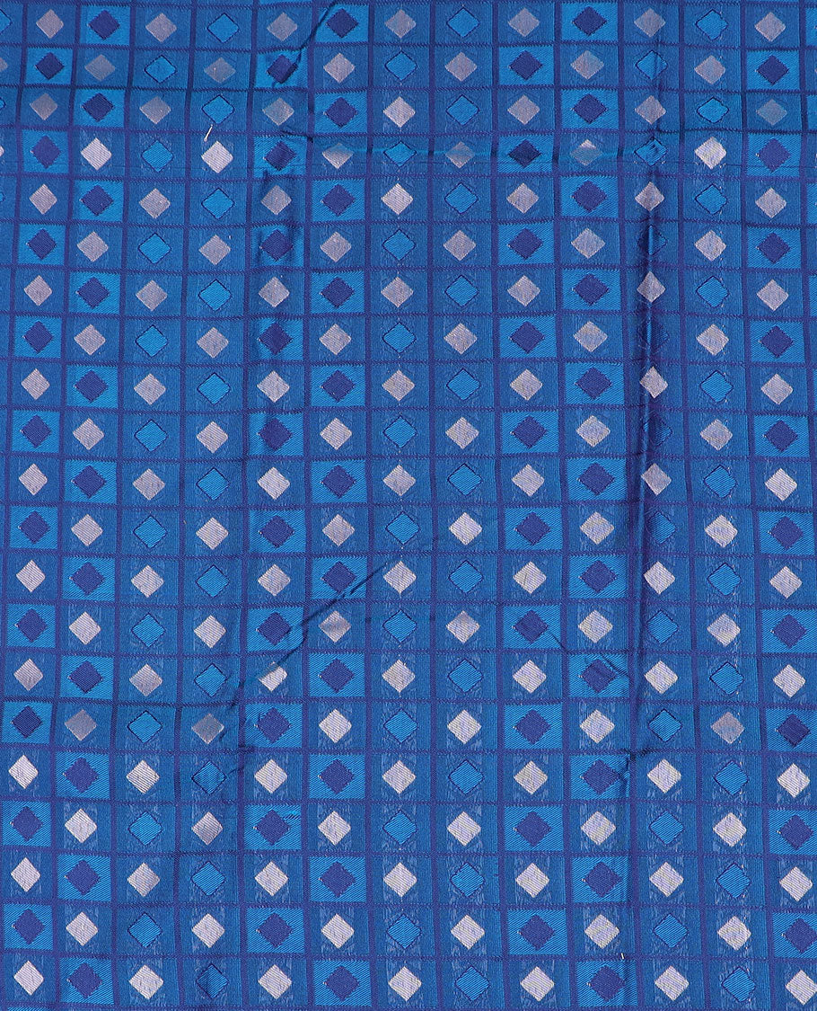 Green art silk pavadai material set, butta enclosed checked pavadai with contrast blouse & traditional zari border