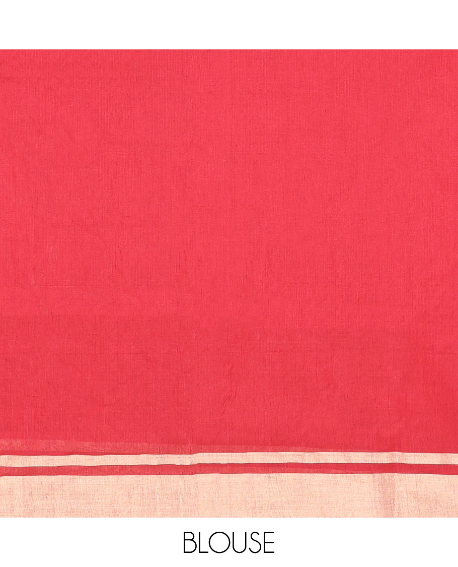 Orange Chanderi Cotton Saree, Decked Up with Buttas All Over Its Body, Highlighted by a Zari Border, Contrast Pallu Steeped with Floral Buttas, and Paired with a Contrast Blouse