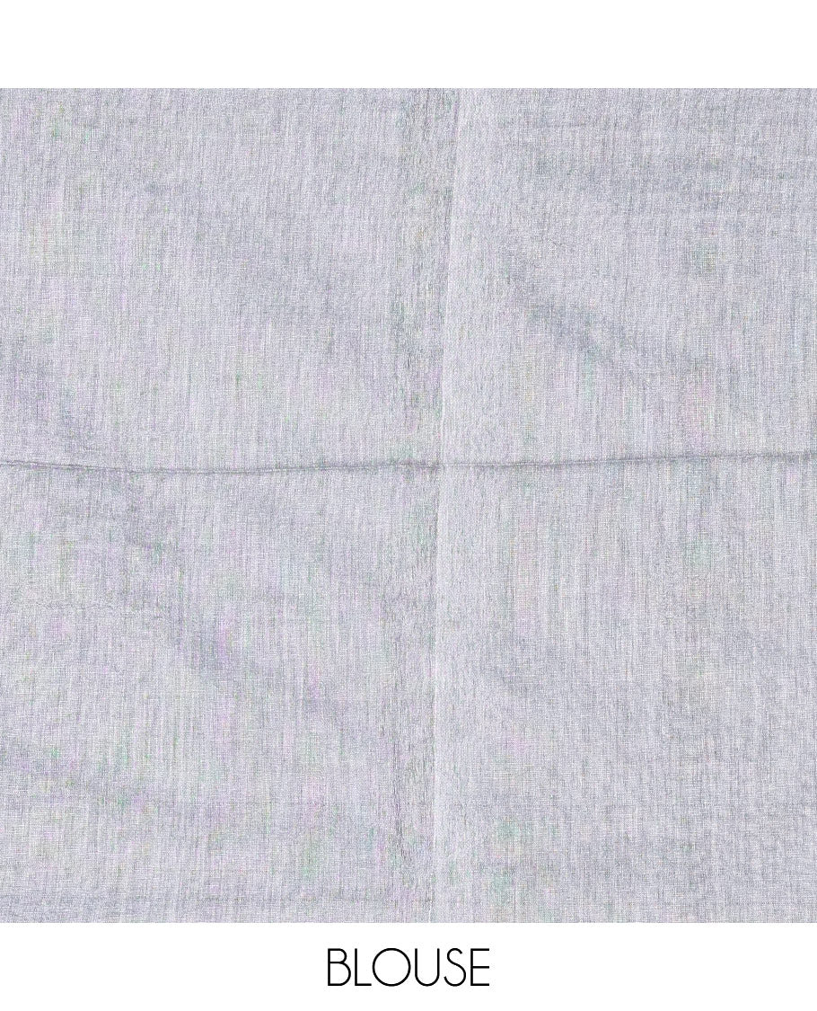 Borderless Grey Plain Khadi Mul Cotton Saree Featuring a Self Pallu with Tassels, Paired with a Matching Plain Blouse