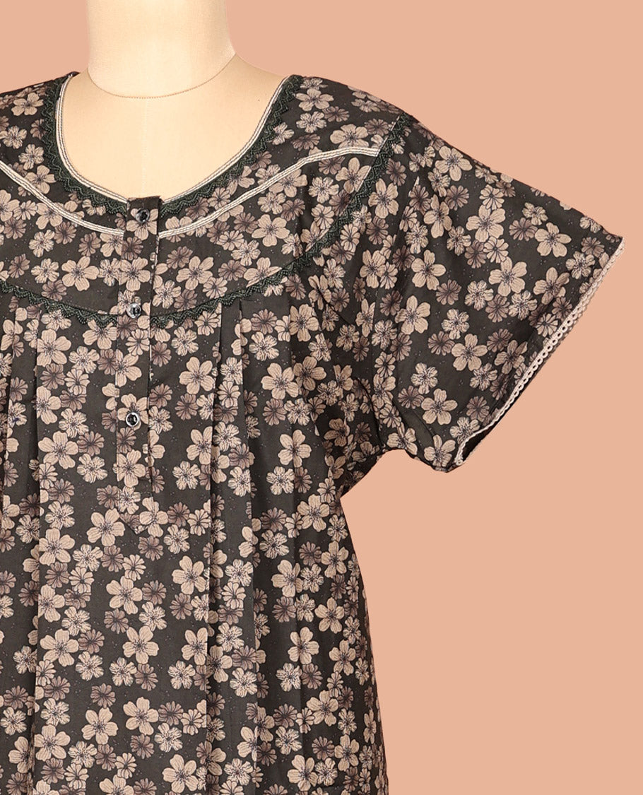Dark Grey Cotton-Blended Nighty