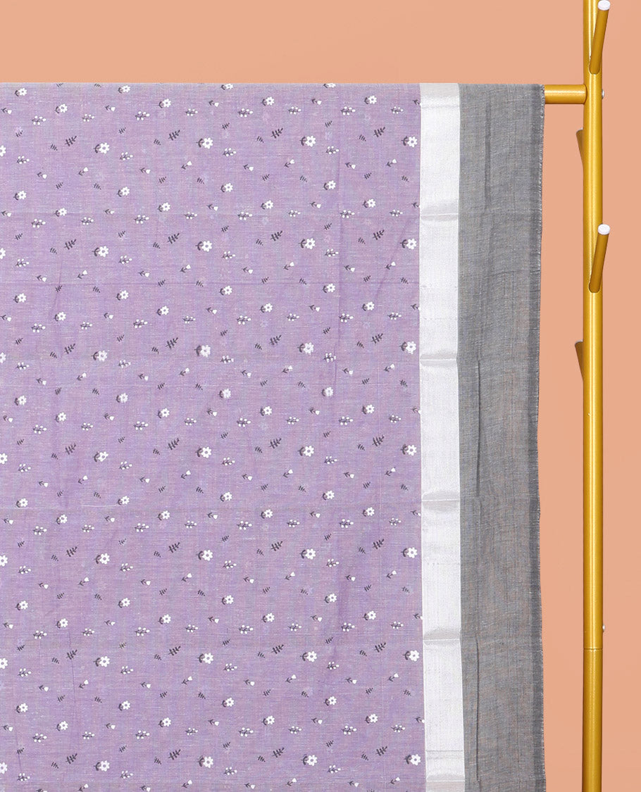 Lavender Chirala Cotton Saree, Steeped with Buttas, a Contrast Floral Border, Printed Pallu, and a Contrast Blouse