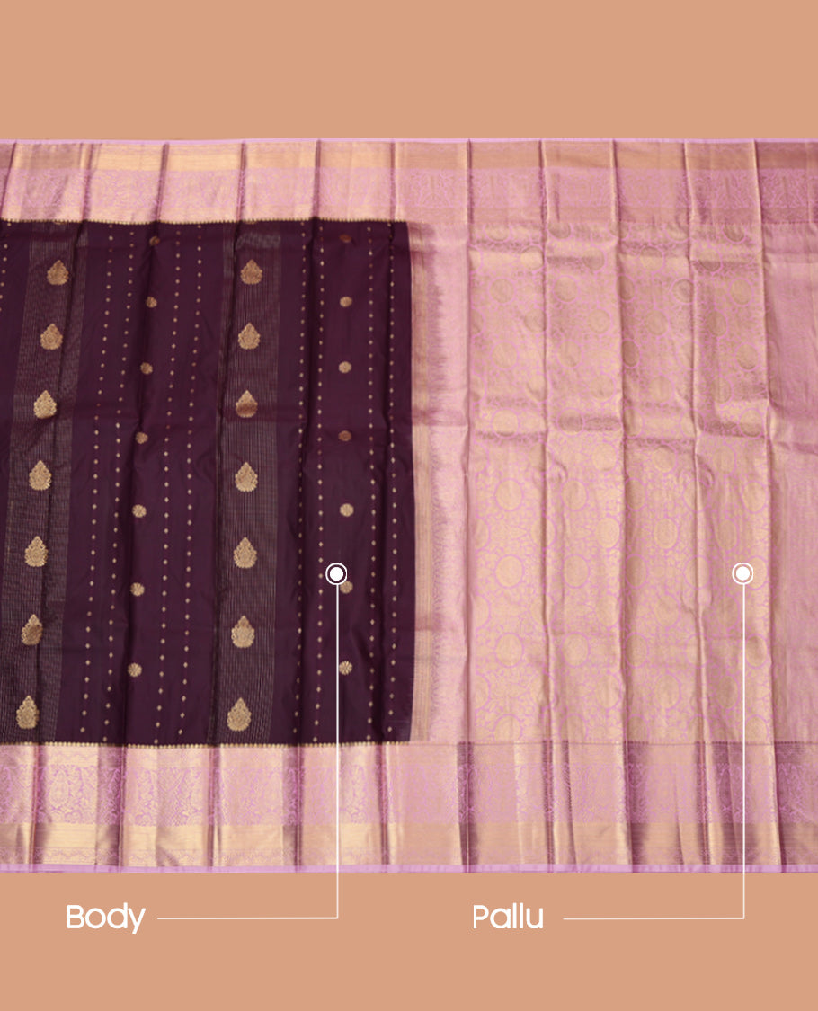 Brown Budget Silk Saree, Steeped in Richness of Zari Buttas and Stripes, Contrast Traditional Zari Border, Grand Pallu and a Contrast Blouse