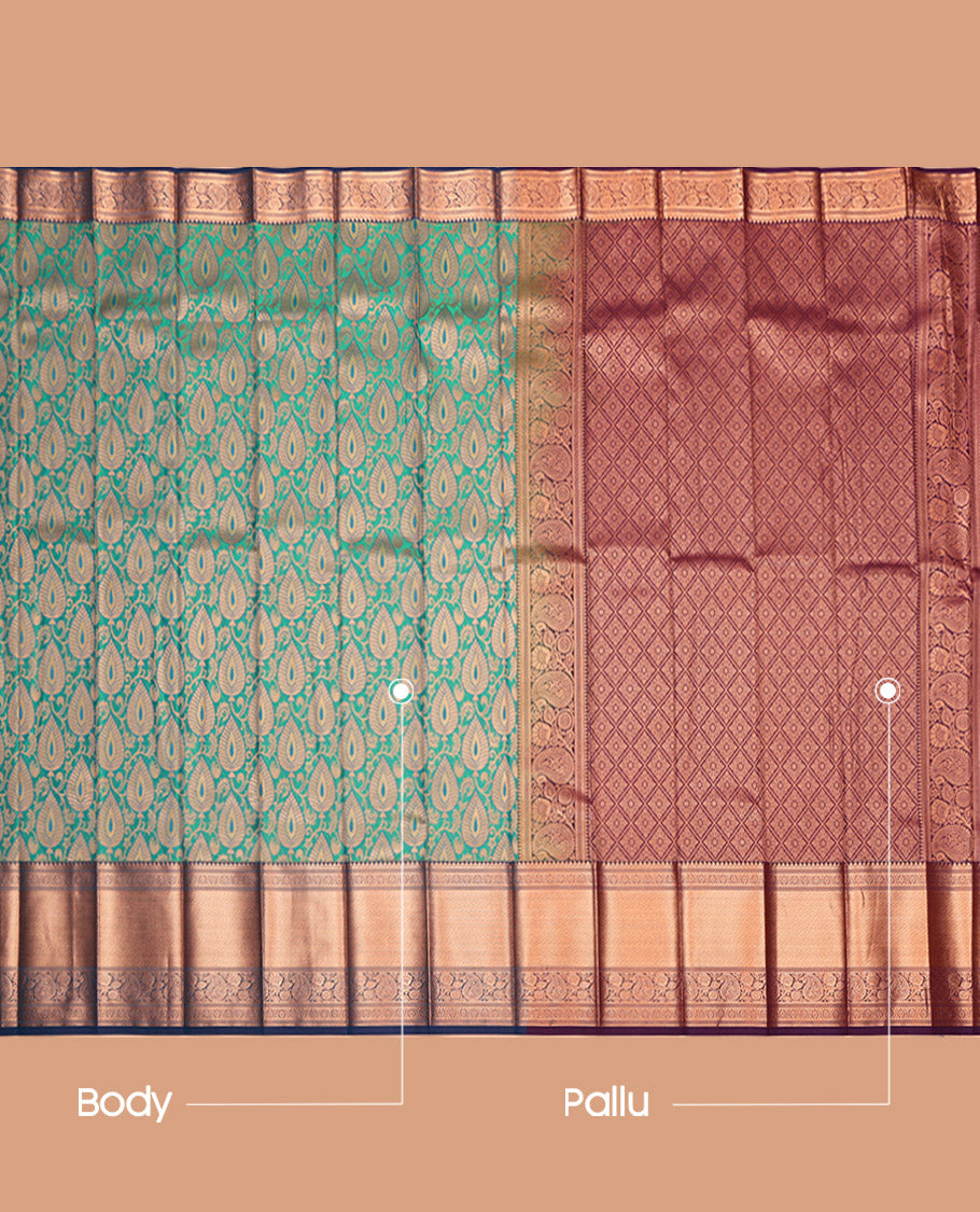 Peacock Color Budget Silk Saree, Beautiful Woven with Jacquard Design, Complemented by Contrast Traditional Zari Big Border, Jaal Pallu and a Contrast Blouse