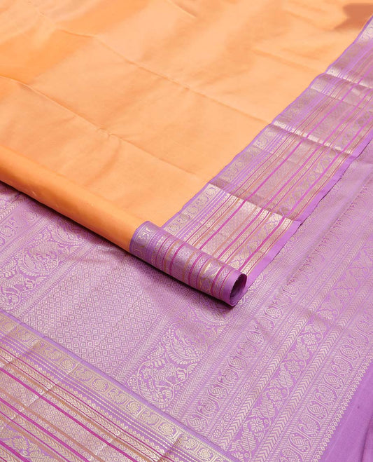 Orange buttas kancheepuram silk saree with contrast intricate zari design border & floral design pallu