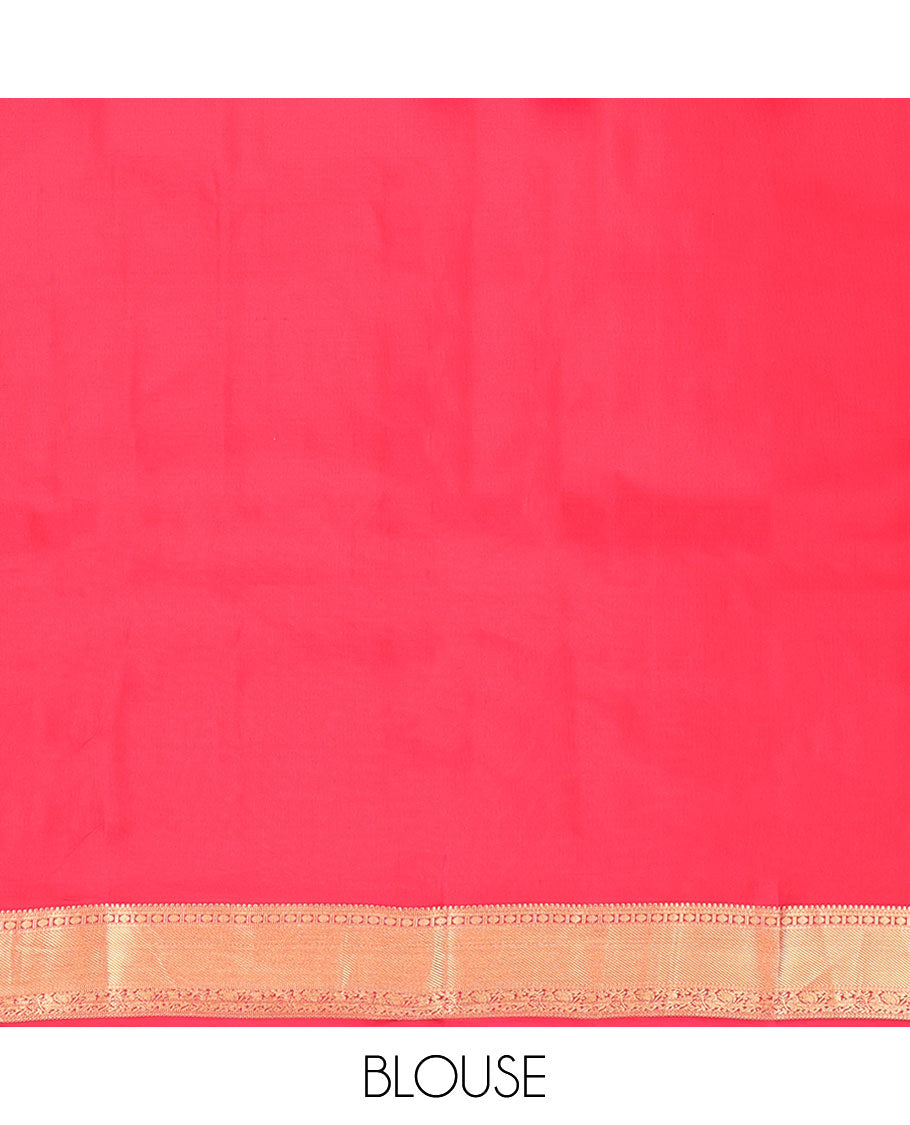 Red Vasundhara Lite Silk Mix Saree, Sparsely Woven with Zari Buttas, a Zari Border of Thilakam Mokku, Neli, Rudraksham, Mayil, and Yaali Designs, Grand Pallu, and a Matching Blouse
