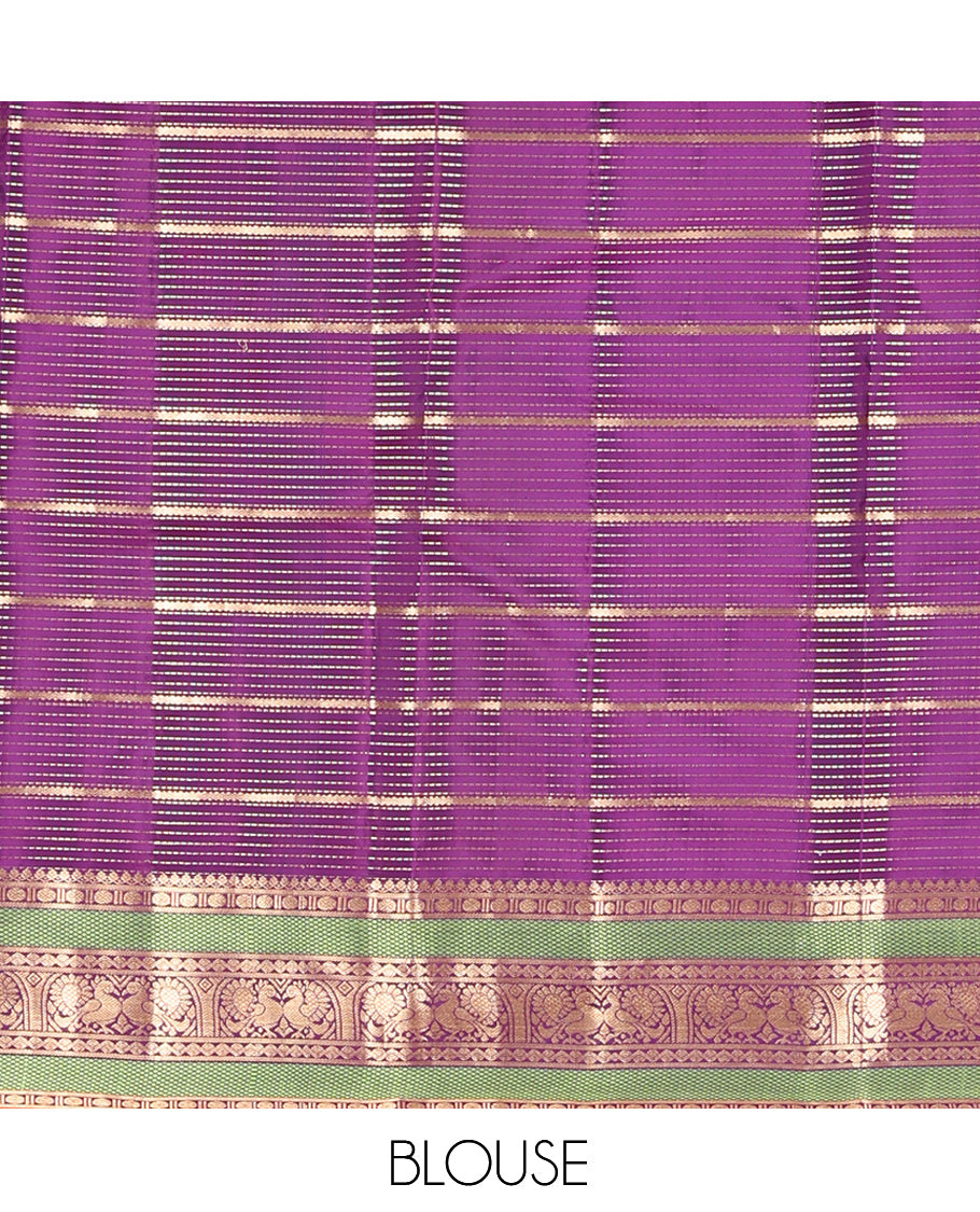 Purple Striped Vasundhara Lite Silk Mix Saree, a Semi-Contrast Rudraksham-Mayil Border, a Matching Blouse