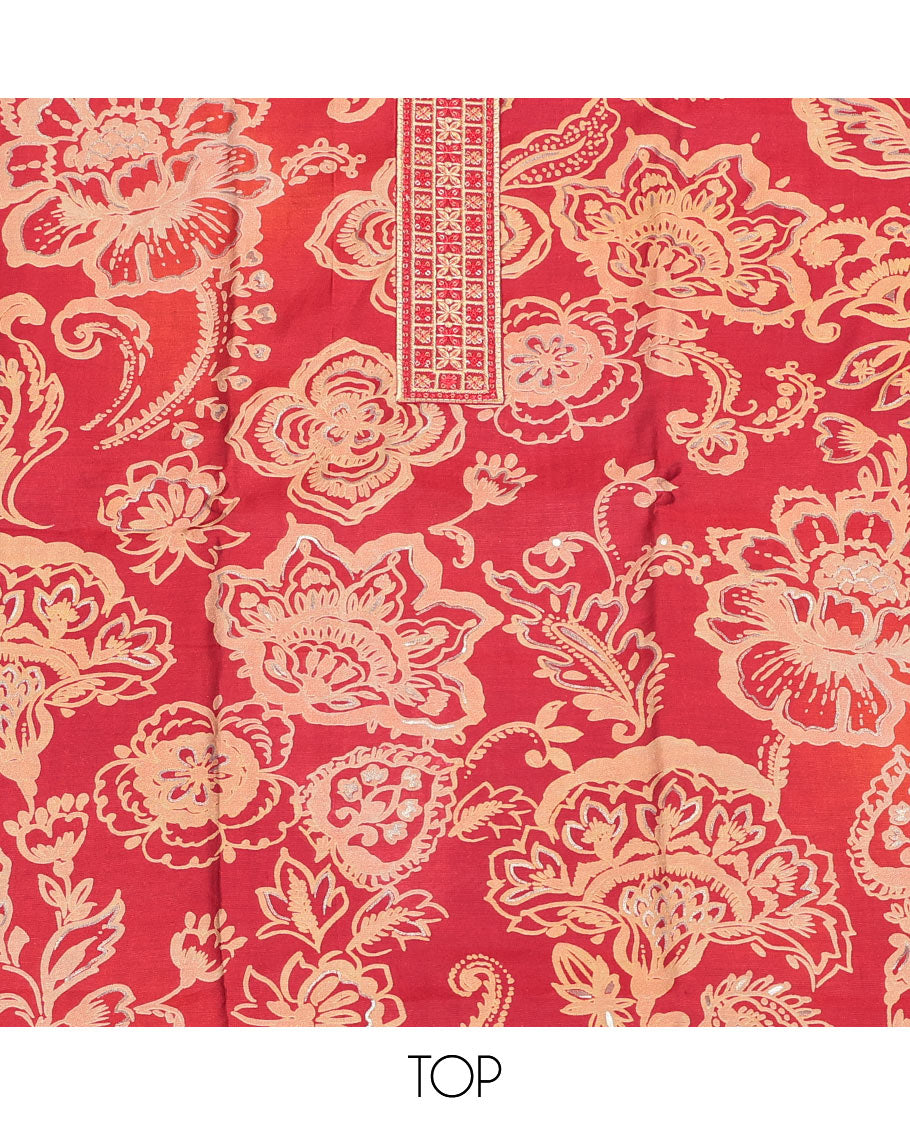 Red Muslin Material Chudidar Set