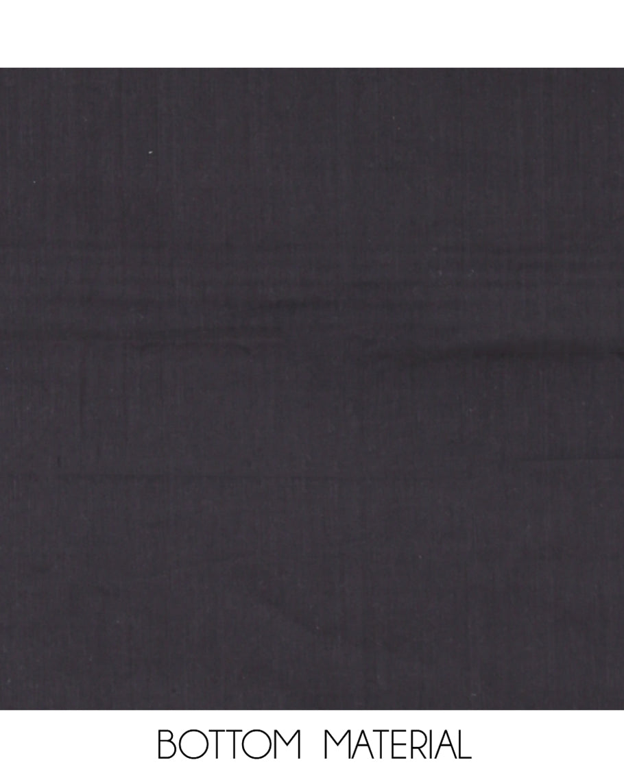Grey Handloom Material Chudidar, Peacock-Chakram Motifs-Threaded Top, a Contrast Plain Bottom, and a Contrast Dupatta