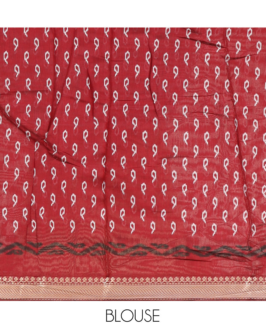 Black Chanderi Cotton Saree, Accentuated with Kalamkari Print, a Contrast Zari Border, Kalamkari Pallu, a Contrast Blouse