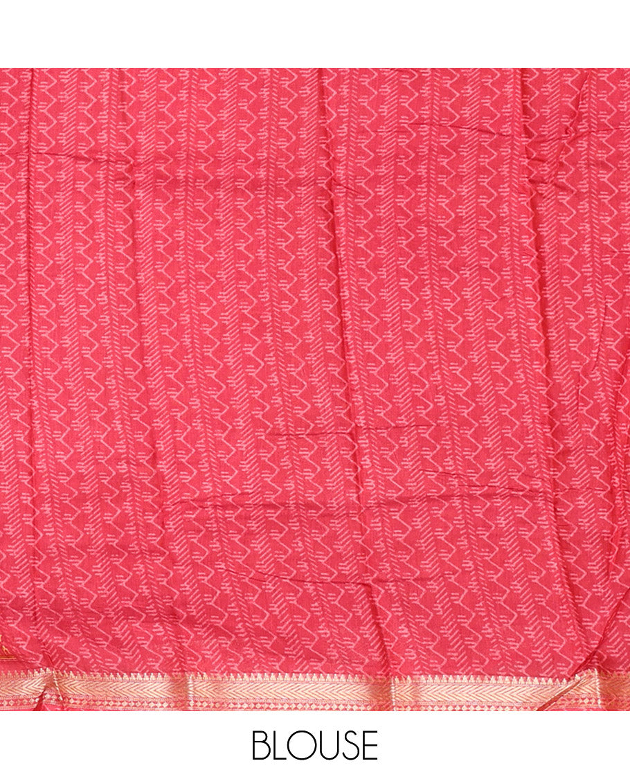 Red Mul Mul Cotton Saree Featuring a Floral-Paisley Print, a Subtle Traditional Border, a Floral-Printed Pallu, and a Matching Blouse
