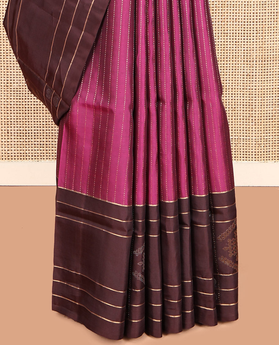 Magenta Mayuri Lite Silk Mix Saree, Mesmerized with Zari Stripes, Contrast Kambi Kolam Motif Border, Pallu of Floral Designs, and a Contrast Blouse