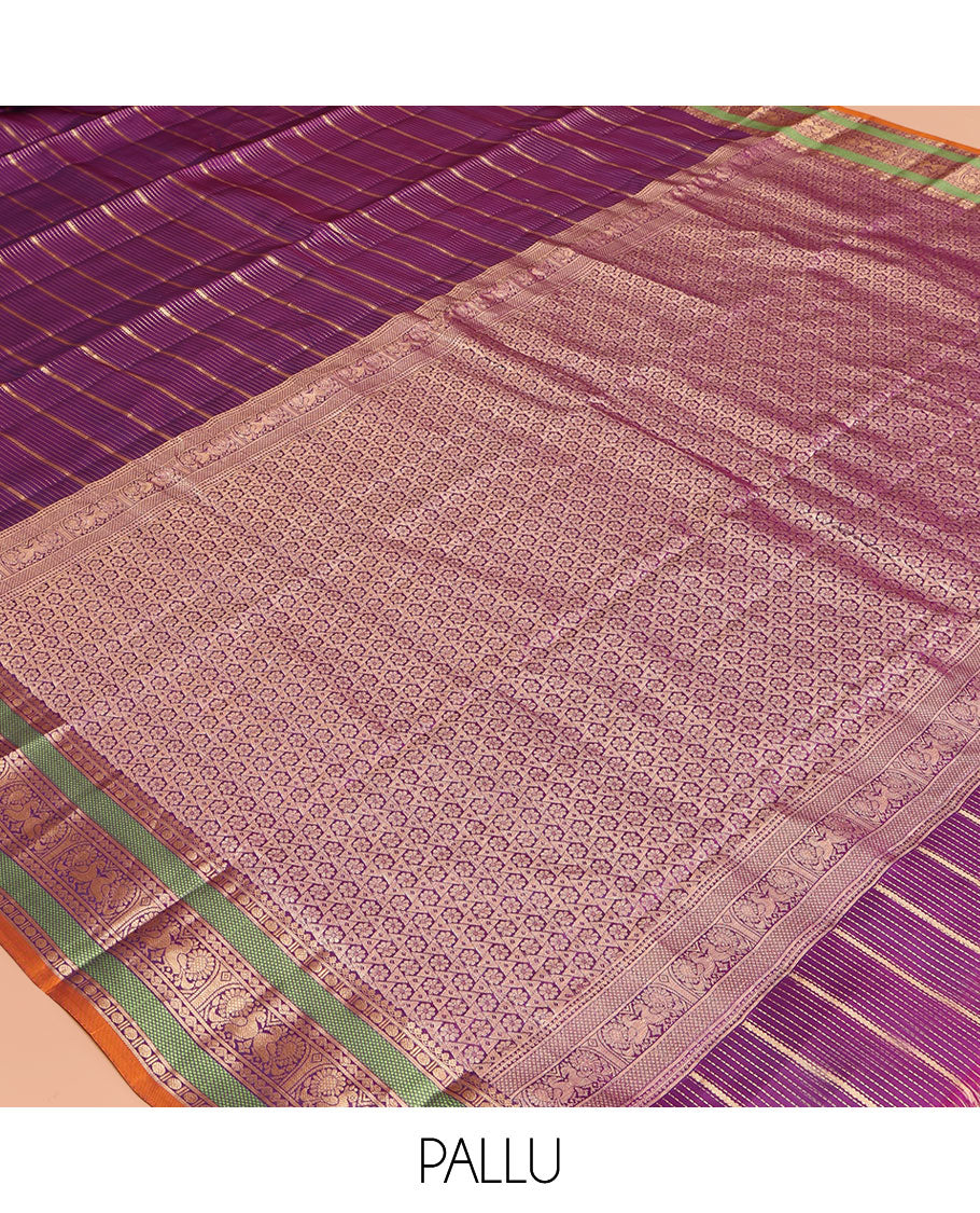 Purple Striped Vasundhara Lite Silk Mix Saree, a Semi-Contrast Rudraksham-Mayil Border, a Matching Blouse